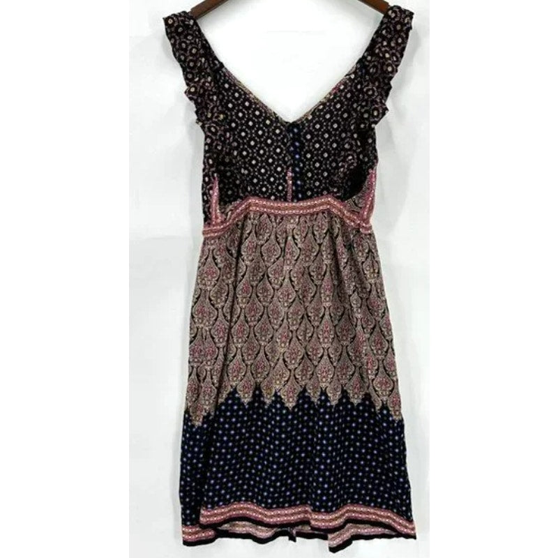NWT RAGA Sleeveless Button Front Ruffle Strap Boho Dress Multicolor Sz Small