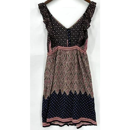 NWT RAGA Sleeveless Button Front Ruffle Strap Boho Dress Multicolor Sz Small