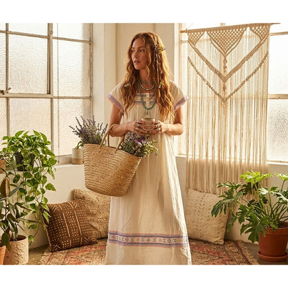 Vintage Bechamel SMALL cotton maxi Summer Embroidered Dress short sleeve