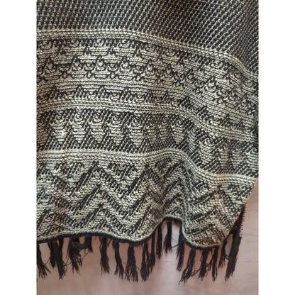 Faded Glory Boho Fair Isle Fringe Poncho Sweater Cowl Neck Large Gray Y2K Retro
