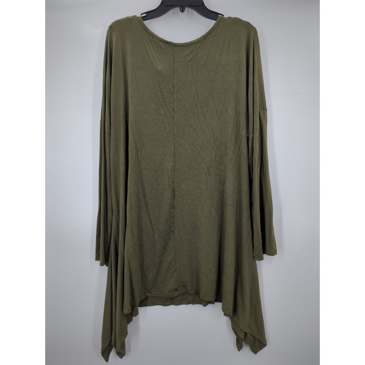 RDI Women's Olive Green Hanky Hem Tunic Top Sharkbite Size 3X Soft Flowy