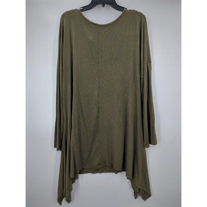 RDI Women's Olive Green Hanky Hem Tunic Top Sharkbite Size 3X Soft Flowy