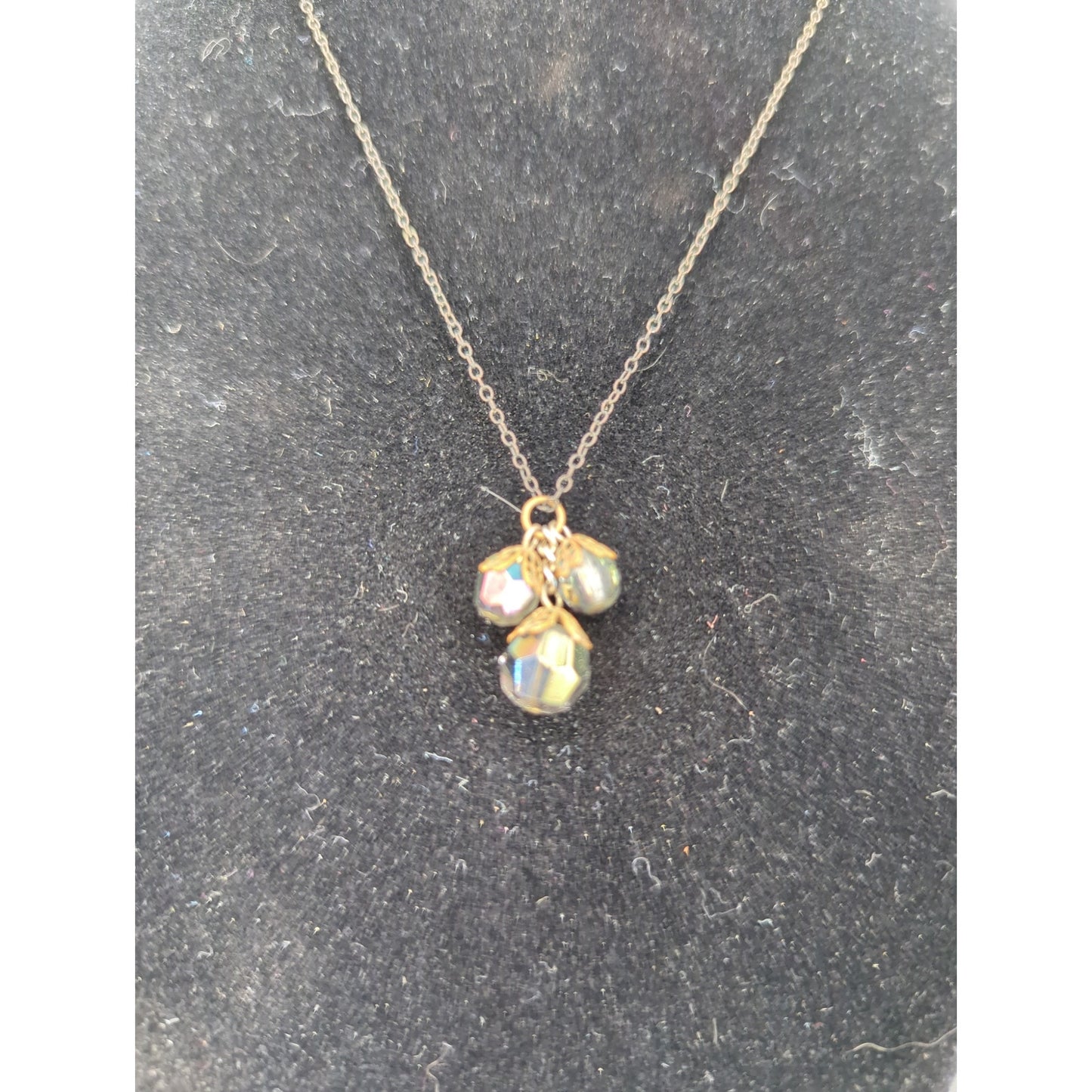 Vintage Iridescent Aurora Borealis Crystal Necklace and Clip On Earring Set
