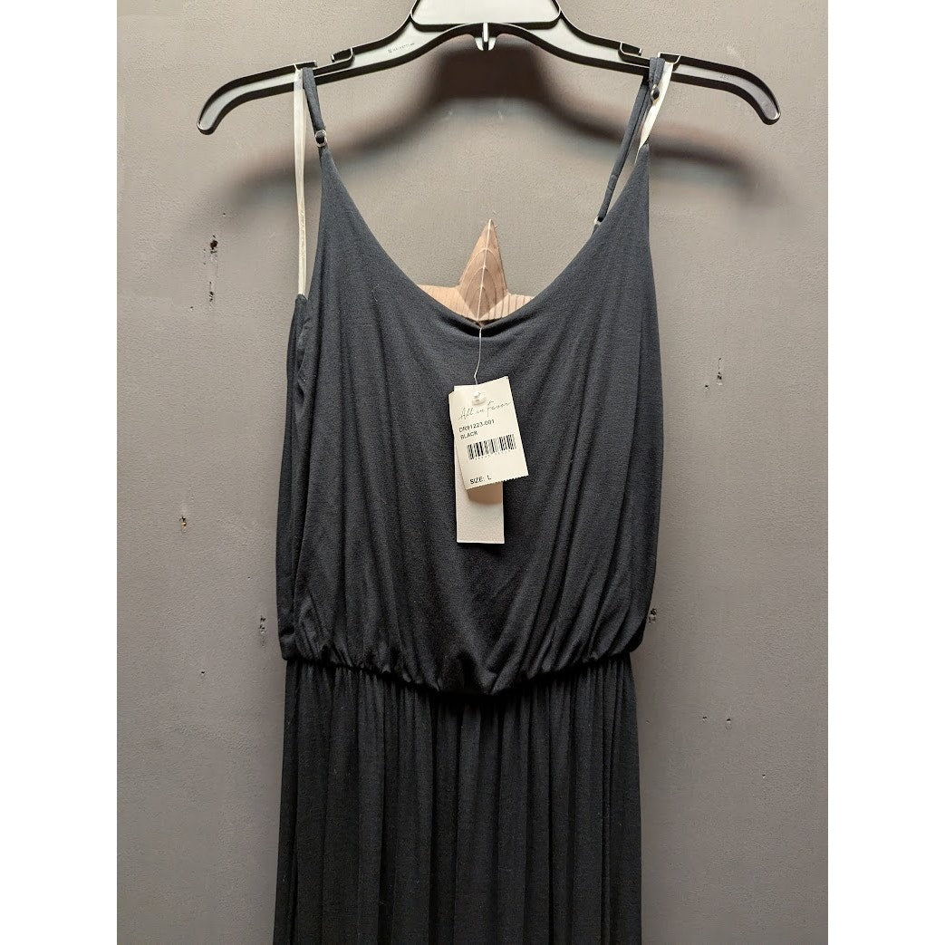 NWT All in Favor Black Elastic Waist Spaghetti Strap Maxi Dress Size Large