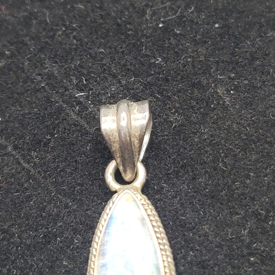 Marquise-cut Rainbow Moonstone Labradorite Sterling Silver Pendant