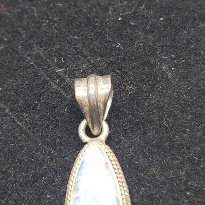 Marquise-cut Rainbow Moonstone Labradorite Sterling Silver Pendant