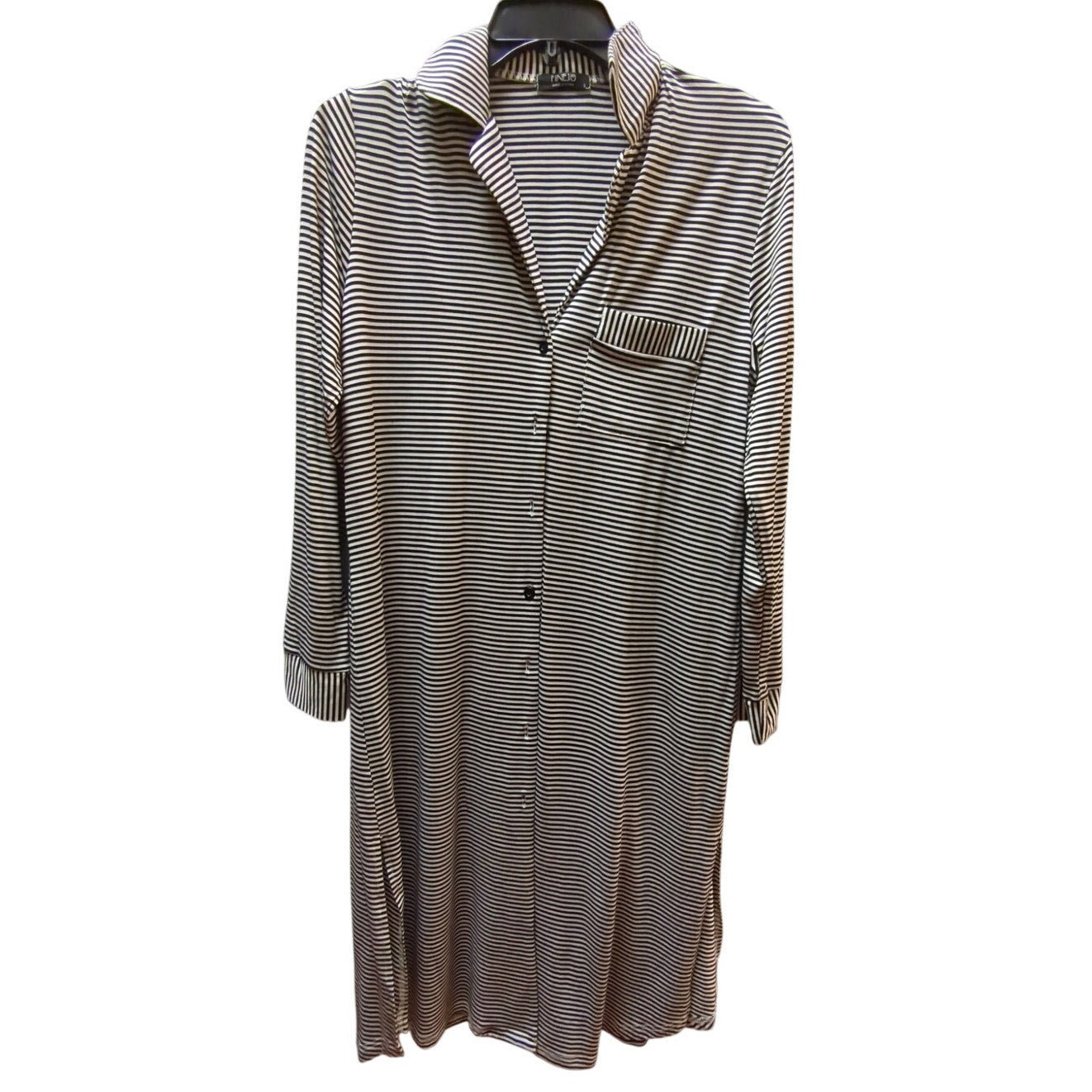 Finejo Stripe Shirt Dress Long Sleeve Collared Button Down Small collared travel