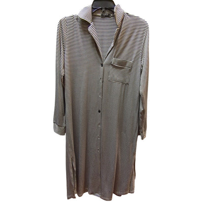 Finejo Stripe Shirt Dress Long Sleeve Collared Button Down Small collared travel