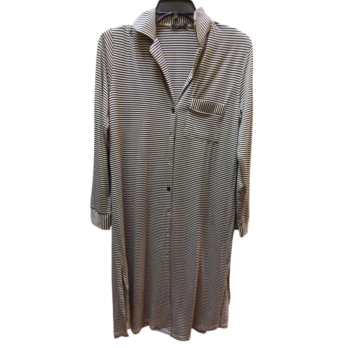Finejo Stripe Shirt Dress Long Sleeve Collared Button Down Small collared travel