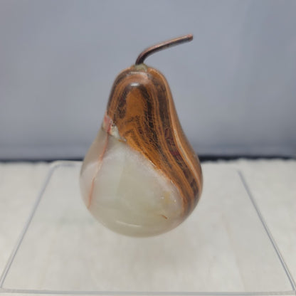 Ten Thousand Villages Onyx Pear with Copper Stem Paperweight Figure Carving