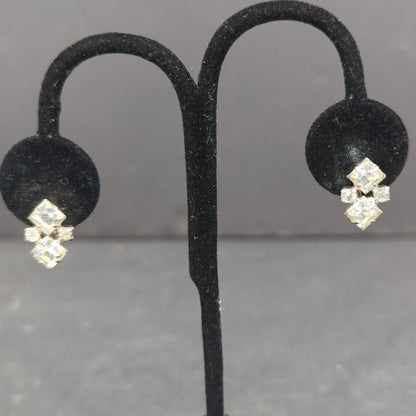 Vintage Clear Rhinestone Faux Diamond Geometric Cluster Screw Back Earrings