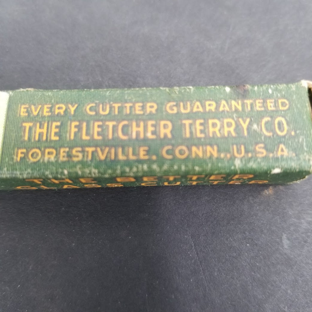 Antique Fletcher Hard Bronze Bearings Gold tip GLASS CUTTER WITH BOX