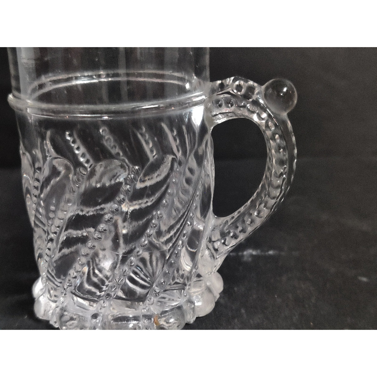 Vintage Clear Pressed Glass Miniature Mug Stein Wheat Pattern Footed