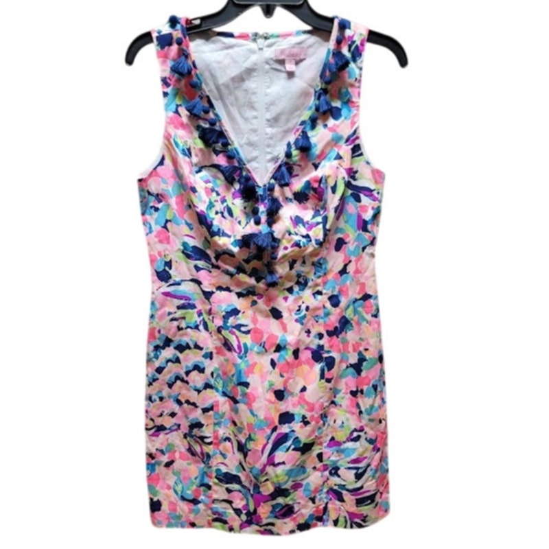 Lilly Pulitzer Cabrey Shift Dress Pina Colada Club Pink Tassels Size 4