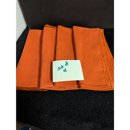 Vintage Mid Century Orange Cloth Napkins Set 4 Black Stripe Accent Retro Dining