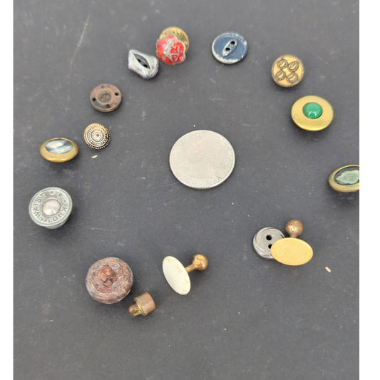 LOT of 15 Antique Vintage Victorian Brass Mixed Materials Buttons ESTATE FIND G