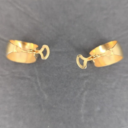 Vintage Gold Tone High Polish Curved Swirl Hoop Clip On Earrings Retro Modern
