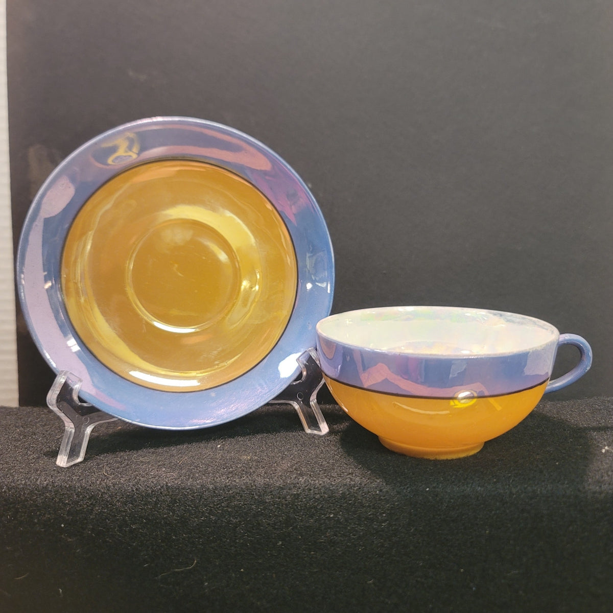 Takito Golden Orange Blue Lusterware Vintage Japanese Teacup and Saucer