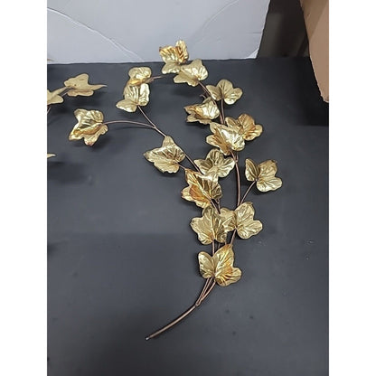 Vtg. Mid Century Copper Goldtone Leaf wall Art Brutalist Pr 18" Metal Lightweigh