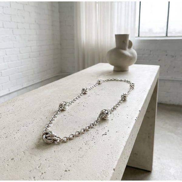 LOFT Silver Tone Love Knot Station Necklace Polished Career Minimalist Chain 18"