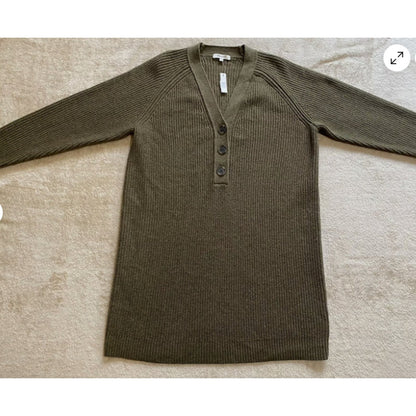 Henley Sweater Dress Heather Elm Green Buttons Wool Retail Size XXS NEW
