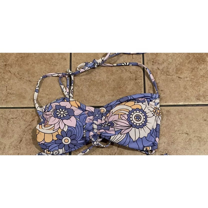 VYB Vicious Young Babes Groovy Floral Cinched Bikini Small NWT purple pink TOP