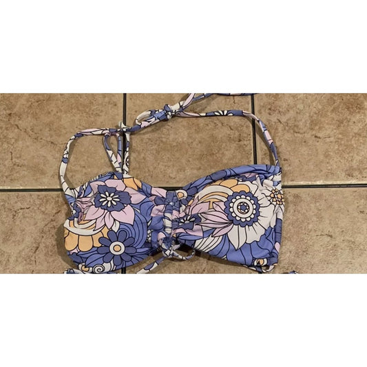 VYB Vicious Young Babes Groovy Floral Cinched Bikini Small NWT purple pink TOP