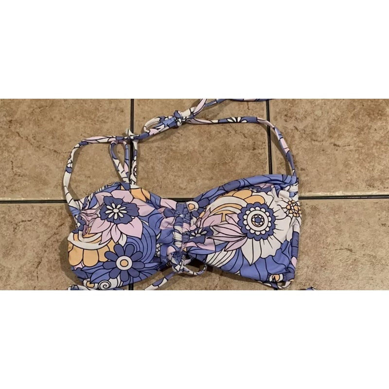 VYB Vicious Young Babes Groovy Floral Cinched Bikini Small NWT purple pink TOP