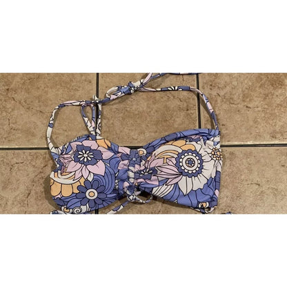 VYB Vicious Young Babes Groovy Floral Cinched Bikini Small NWT purple pink TOP