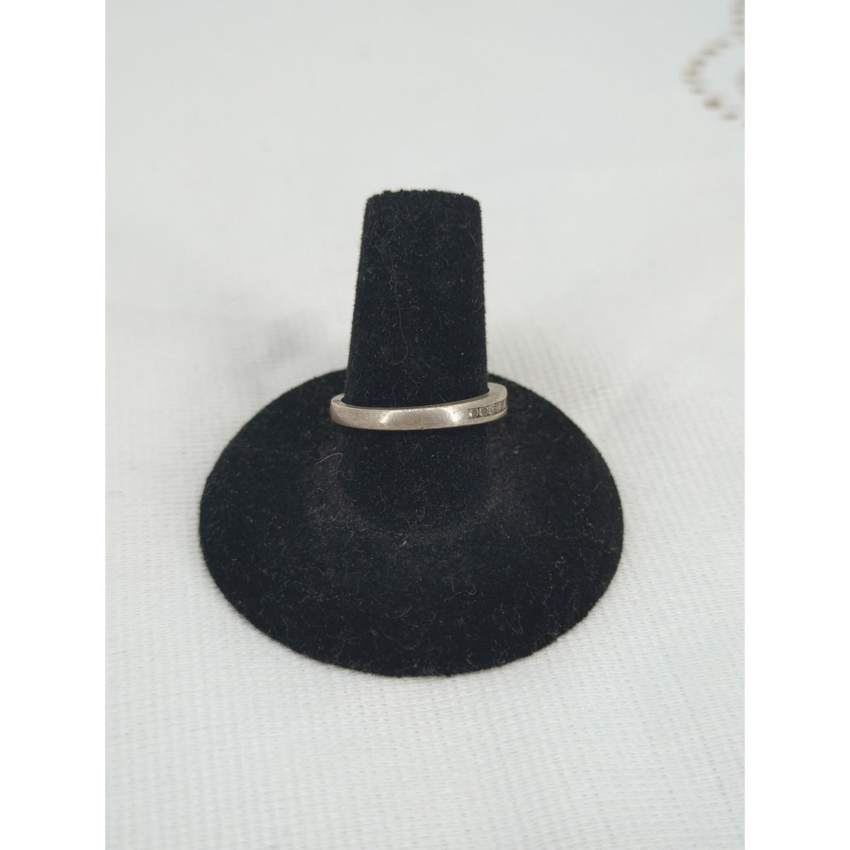 Vintage Minimalist 925 Silver Diamond Accent Stackable Band Ring