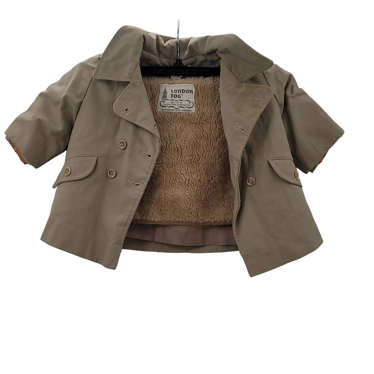 London fog VINTAGE child's coat metal zipper liner Hooded tan Toddler 8-12 month