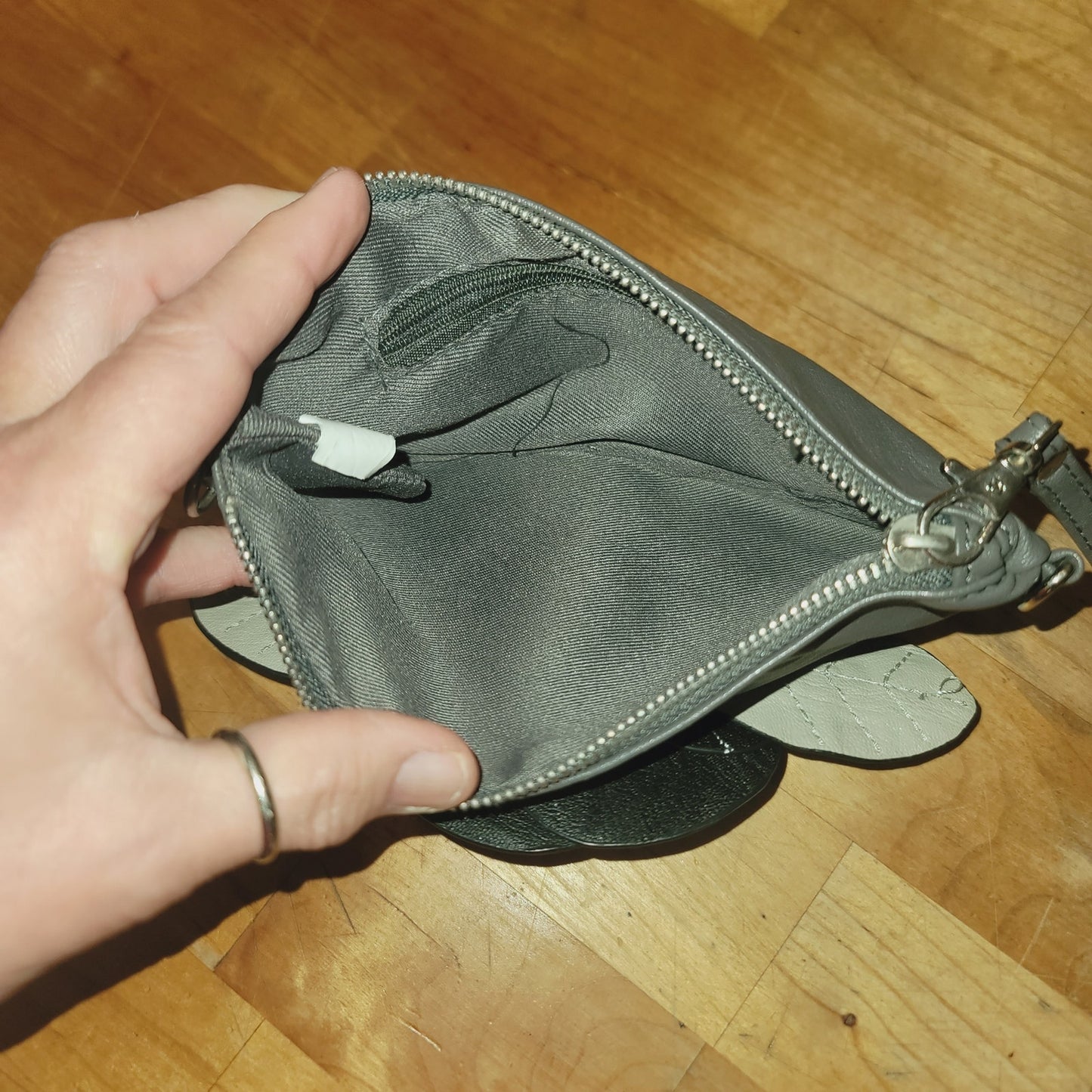 Depeche Mode Womens gray Wristlet with Flower Embellishment - 4x 7 - Zip Close