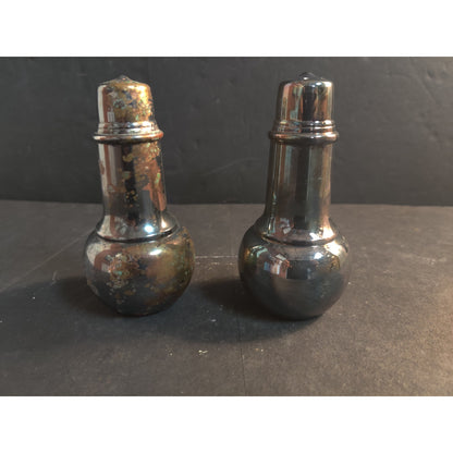 Vintage Metal Salt And Pepper Shakers Pair Tarnished No Stoppers