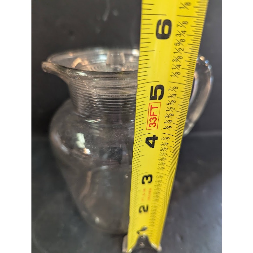 Vintage glass pitcher with lid creamer Hand blown with air bubbles 5.5" tall