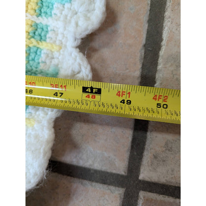 Vintage Hand-Crochet Pastel Plaid Baby Blanket with Scalloped Border