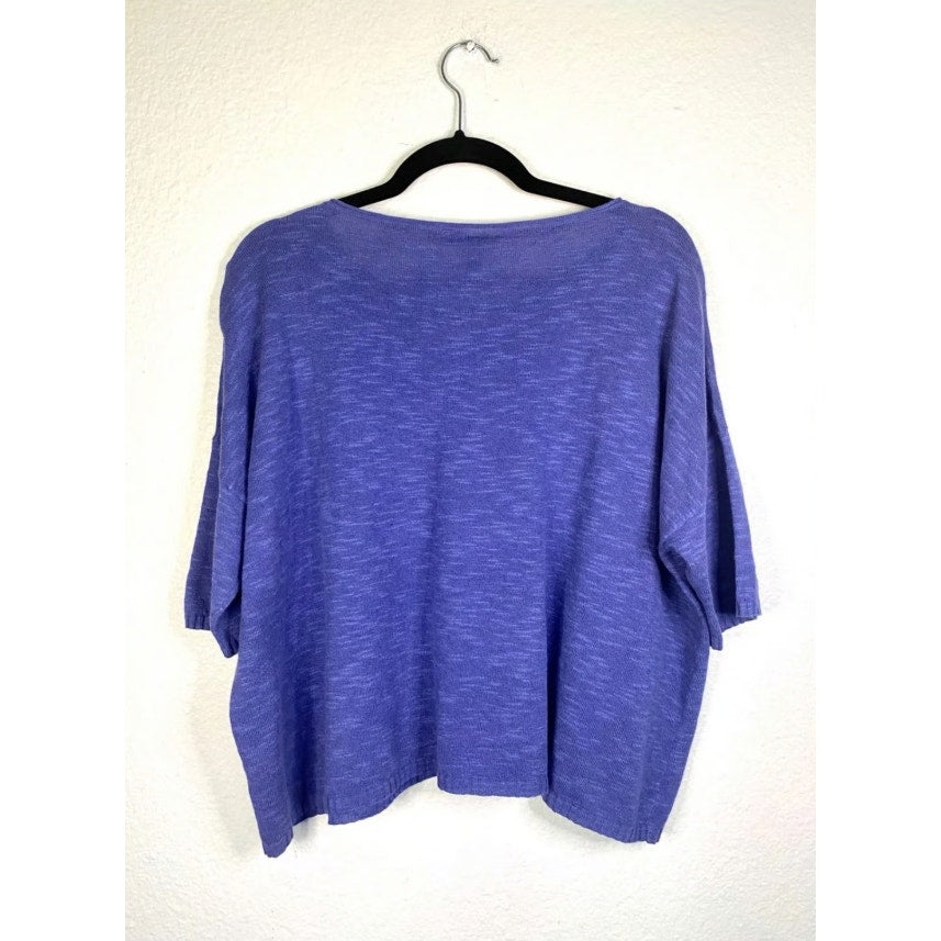 EILEEN FISHER OVERSIZED KNIT TOP Organic Linen, Cotton Marled blue Casual Career