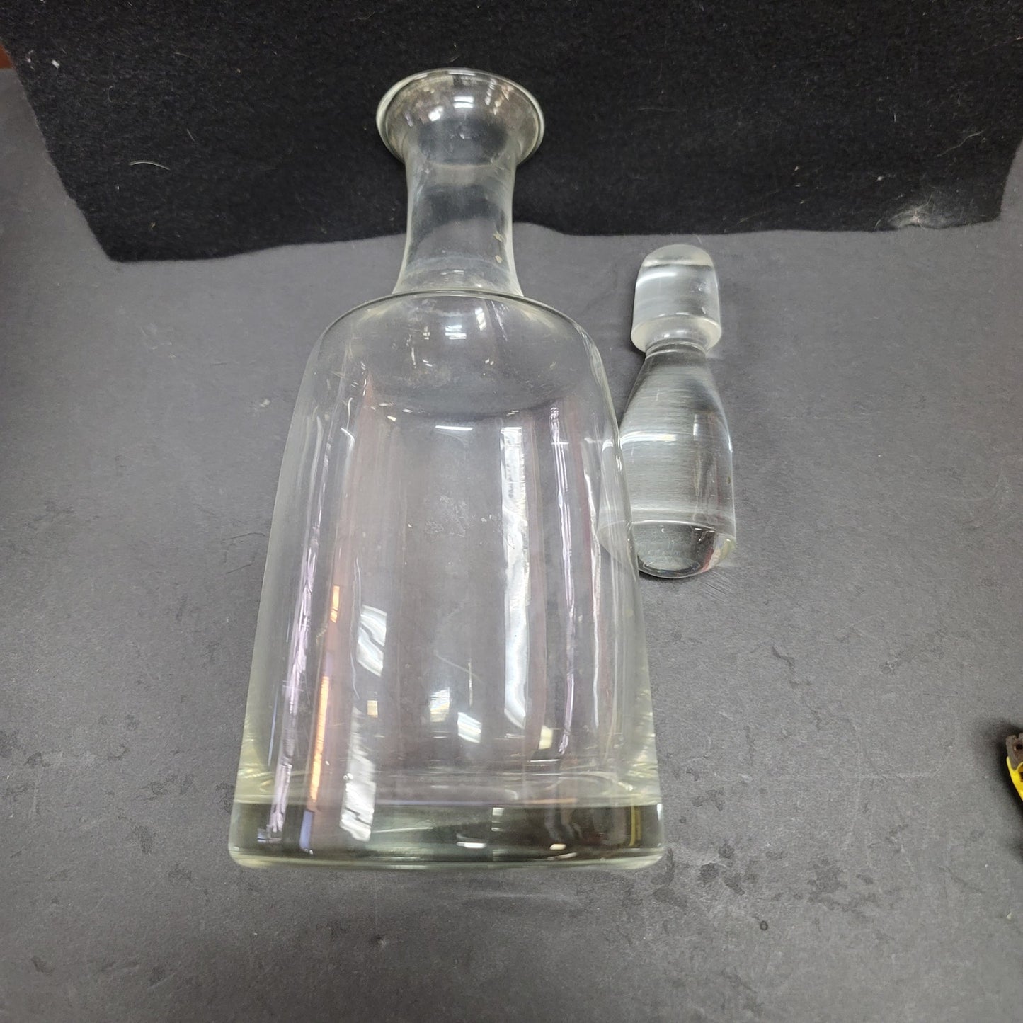 Glass tall decanter with etched fitted Glass Stopper Vintage Barware MCM liquor