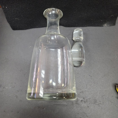 Glass tall decanter with etched fitted Glass Stopper Vintage Barware MCM liquor