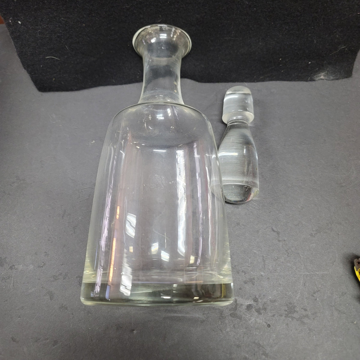 Glass tall decanter with etched fitted Glass Stopper Vintage Barware MCM liquor