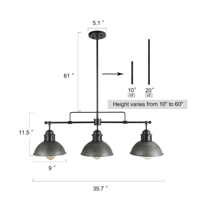 LNC Abspinim 3-Light 36-in Gary Industrial Linear Kitchen Island Light NEW