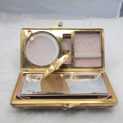 Vintage 1950s Marbled Celluloid Vanity Handbag Compact Clutch MCM Glamour
