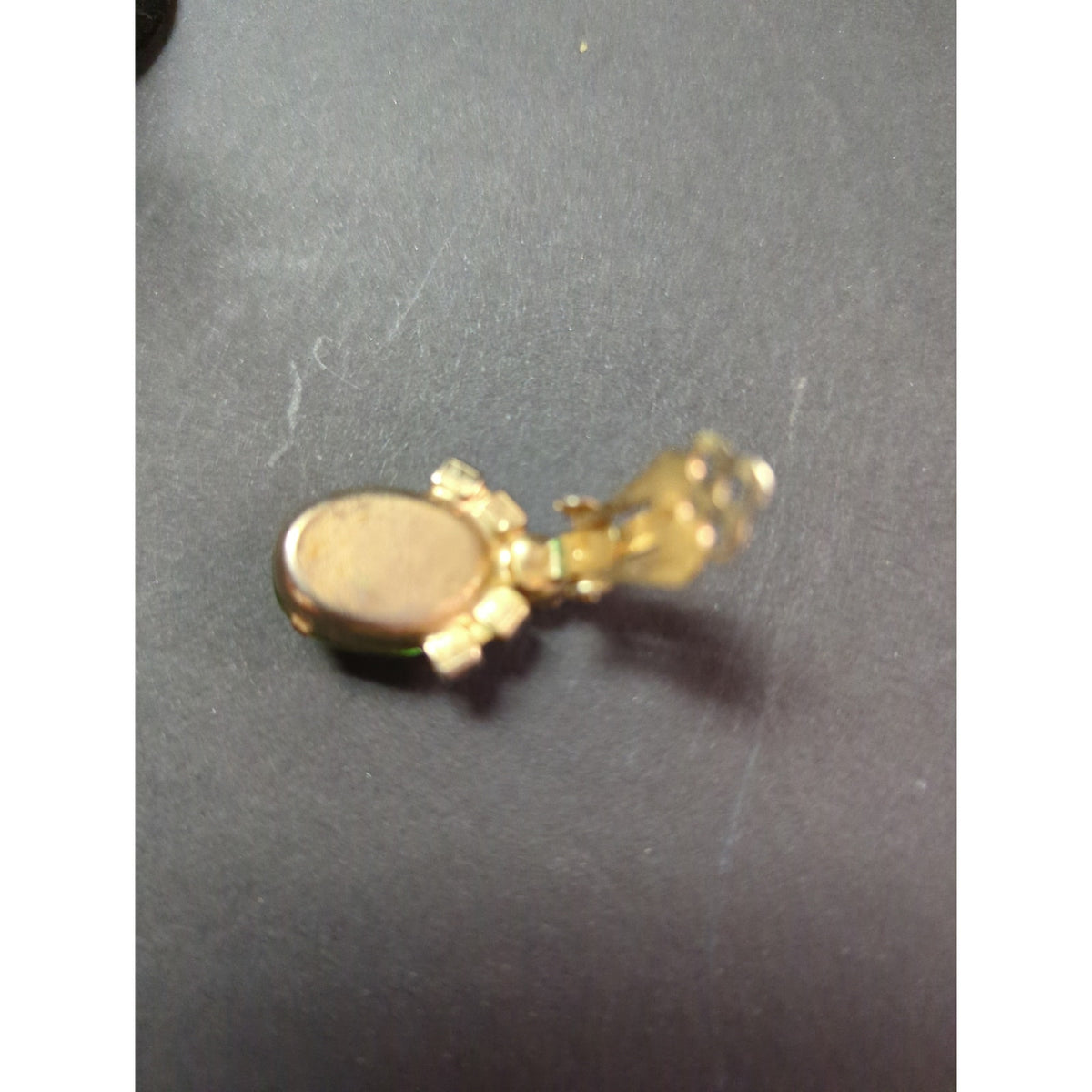 Vintage GARNE Green Crystal Clip-On Earrings Emerald Amber Gold Mid-Century Glam
