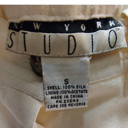 New York Studio Vintage 100% Silk Cream Midi Pencil Skirt Button Pockets Small