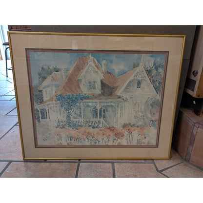 Vintage 80's Art Print Beth Eidelberg Victorian Houses 30" x 24" framed
