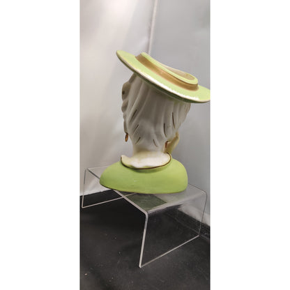 Vintage Green Hat Hand to Head Headache Lady Head Vase Planter Kitsch MidCentury