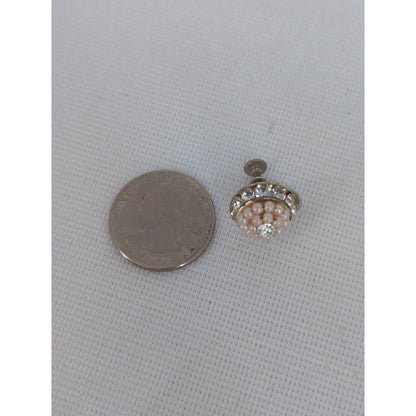 Vintage Faux Pearl Rhinestone Cluster Screw-Back Earrings Retro Elegance
