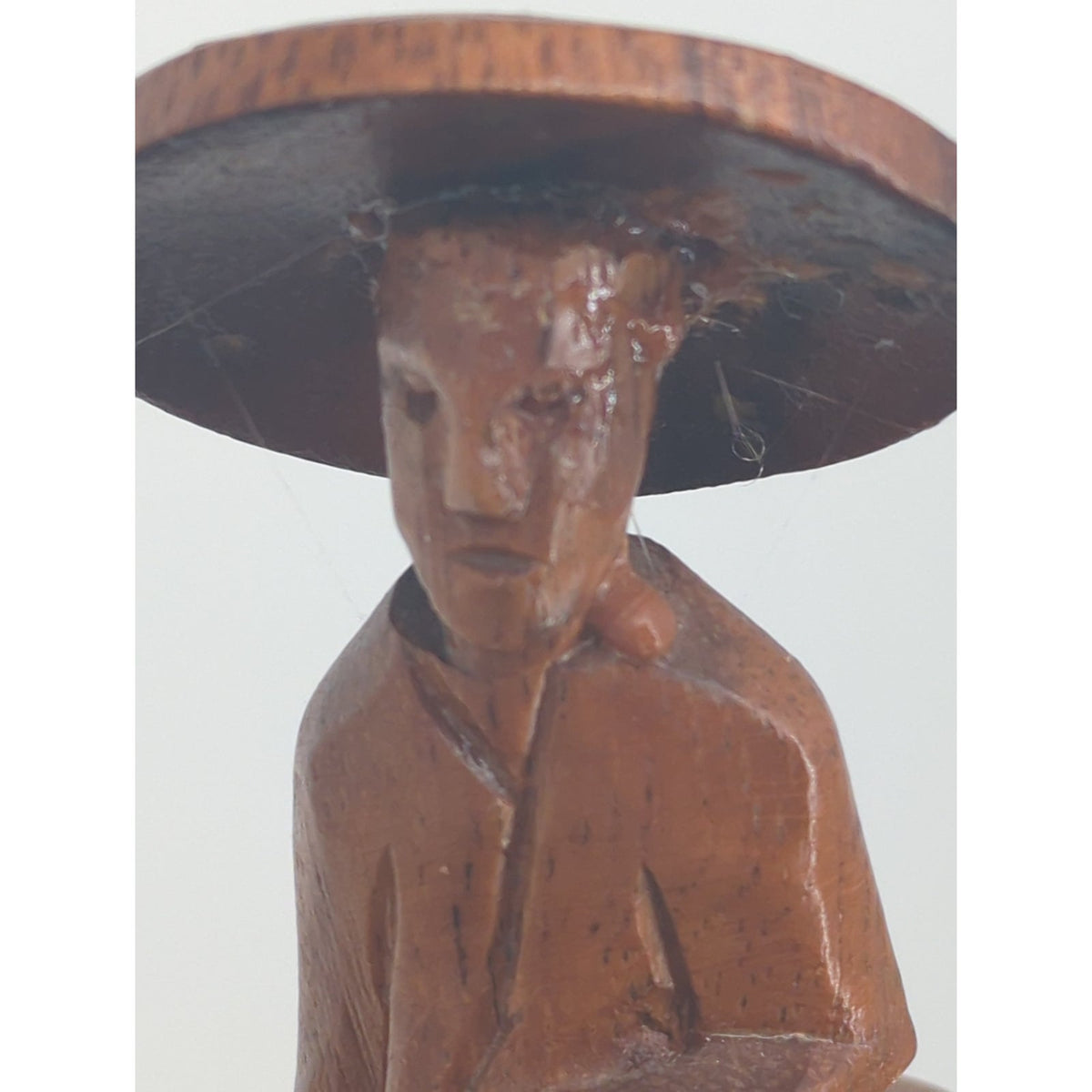 Vintage MCM Hand-Carved Wooden 3-Tiered Serving Stand with Water Buffalo Topper