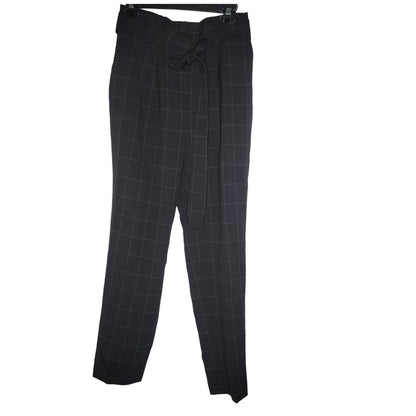 BAR III Belted Windowpane Slim Straight-Leg Pants SZ 4 Career Casual Black Brown