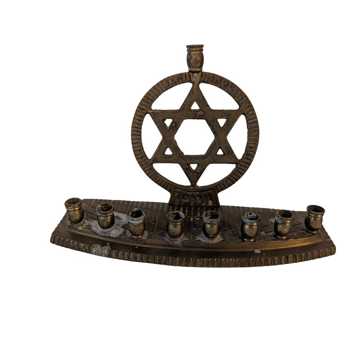 Vintage Brass Menorah Star of David Hanukkah Candelabra Judaica Mid-Century 5"