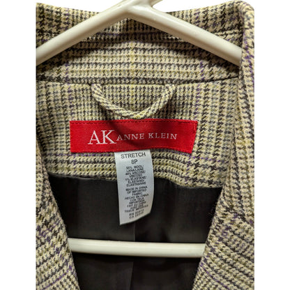 Anne Klein Plaid Wool Blend Blazer Jacket Petite Academia Professional Workwear